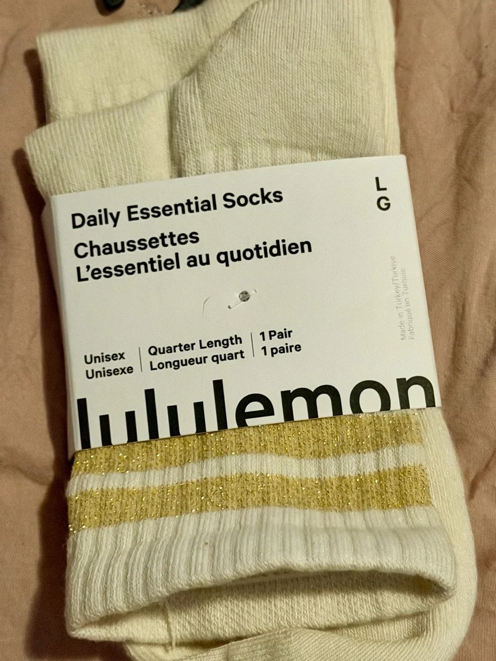 lululemon athletica unisex  Socks in Cream with Gold Stripes